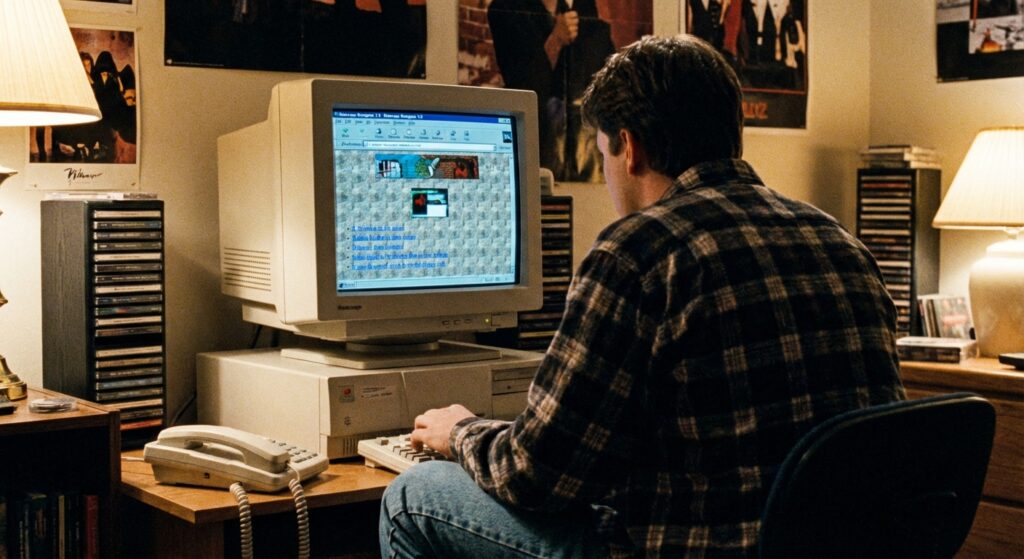 Surfer med Netscape på 1990 tallet.